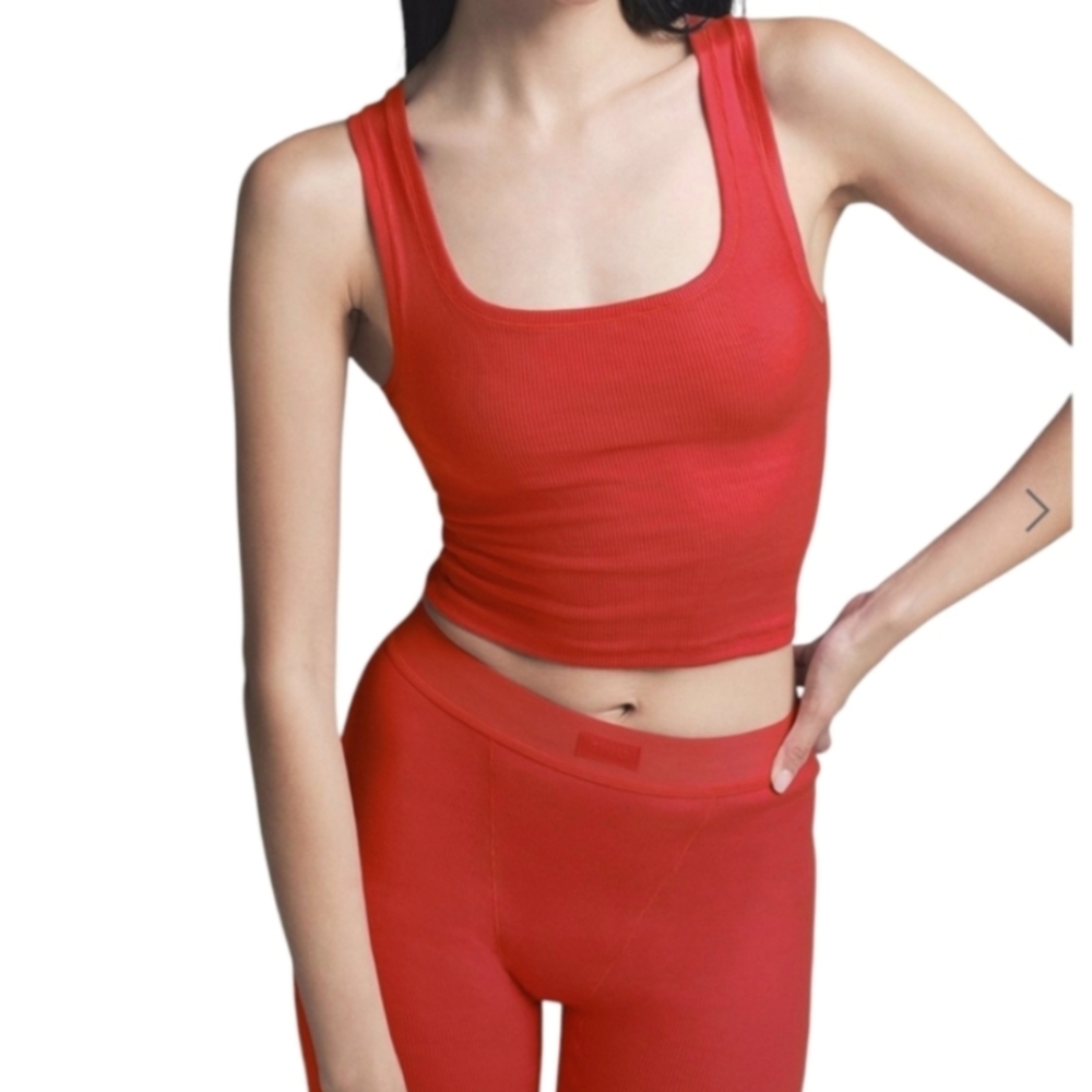 SKIMS 2 Piece Ribbed Cotton Tank Top and Boxer Set - New